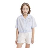 DeFacto Kız Çocuk Cropped Fit Kısa Kollu Gömlek Mavi, 11-12 Yaş, D7641A825SM, Mavi-BE745, Kız çocuk