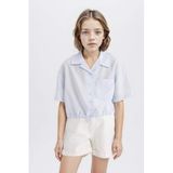 DeFacto Kız Çocuk Cropped Fit Kısa Kollu Gömlek Mavi, 13-14 Yaş, D7641A825SM, Mavi-BE745, Kız çocuk