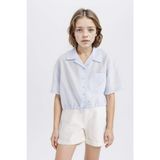 DeFacto Kız Çocuk Cropped Fit Kısa Kollu Gömlek Mavi, 8-9 Yaş, D7641A825SM, Mavi-BE745, Kız çocuk