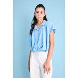 DeFacto Kız Çocuk Cropped Fit Pamuklu Kısa Kollu Gömlek C1903A824SM - 8 - 9 Yaş - Mavi-BE281