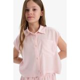 DeFacto Kız Çocuk Cropped Fit Pamuklu Kısa Kollu Gömlek D7644A825SM - Pembe-PN638 - 9 - 10 Yaş