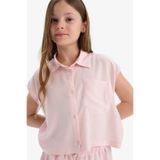 DeFacto Kız Çocuk Cropped Fit Pamuklu Kısa Kollu Gömlek Pembe, 5-6 Yaş, D7644A825SM, Pembe-PN638, Kız çocuk