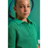 DeFacto Kız Çocuk Cropped Fit Polo Yaka Triko Kazak, 9-10 Yaş, C5369A825SMGN319-218052, Yeşil, Kız Çocuklar