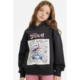 DeFacto Kız Çocuk Disney Lilo & Stitch Oversize Geniş Kalıp Kapüşonlu İçi Yumuşak Tüylü Sweatshirt G6348A825WN - Antrasit-AR1 - 5 - 6 Yaş
