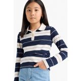 DeFacto Kız Çocuk Fitted Polo Yaka Çizgili Uzun Kollu Tişört F2253A825AU