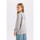 DeFacto Kız Çocuk Gri Oversize Geniş Kalıp Bisiklet Yaka Sırt Baskılı Sweatshirt D6630A824AU - Gri-GR52 - 7 - 8 Yaş