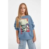 DeFacto Kız Çocuk Hatsune Miku Relax Fit Bisiklet Yaka İçi Yumuşak Tüylü Sweatshirt D1120A824AU