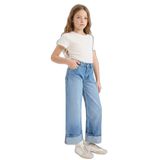 DeFacto Kız Çocuk Jean Pantolon, Düz Geniş Kesim, Duble Paça, Mavi, 9-10 Yaş