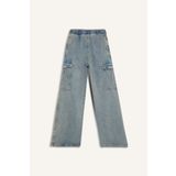 DeFacto Kız Çocuk Kargo Cepli Wide Leg Geniş Bol Paça Jean Pantolon D4690A824WN