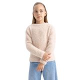 DeFacto Kız Çocuk Kız Çocuk Regular Fit Bisiklet Yaka Triko Kazak, Bej, 7/8 Y