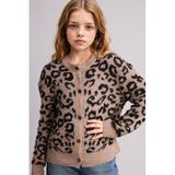 DeFacto Kız Çocuk Leopar Desenli Düğmeli Hırka, 13-14 Yaş, G3065A825AU, Bej-BG321, Kız Çocuklar