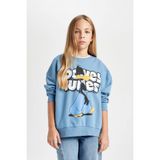 DeFacto Kız Çocuk Mavi Looney Tunes Oversize Geniş Kalıp Bisiklet Yaka Sweatshirt D2982a824au