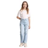 DeFacto Kız Çocuk Mom Fit Geniş Paça Jean Pantolon Mavi, 7-8 Yaş, G0255A826SM, Mavi-NM39, Kız çocuk