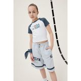DeFacto Kız Çocuk NBA Wordmark Fitted Bisiklet Yaka Ribana Kısa Kollu Tişört E7629A825HS - Ekru-ER98 - 8 - 9 Yaş