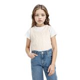 DeFacto Kız Çocuk Örgü Desenli Crop Triko Süveter, 9-10 Yaş, C6931A824AU, Ekru-ER233, Kız Çocuklar