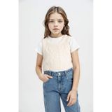 DeFacto Kız Çocuk Örgü Desenli Crop Triko Süveter C6931A824AUER233 Ekru