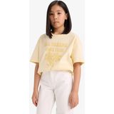 DeFacto Kız Çocuk Oversize Geniş Kalıp Bisiklet Yaka Baskılı Kısa Kollu Tişört E0392A825SM - Sarı - Dropsuz - 8 - 9 Yaş