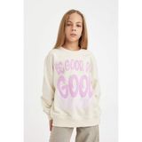 DeFacto Kız Çocuk Oversize Geniş Kalıp Bisiklet Yaka Baskılı Sweatshirt D2880A824WN