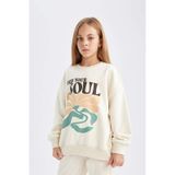 DeFacto Kız Çocuk Oversize Geniş Kalıp Bisiklet Yaka Baskılı Sweatshirt D2880A824WNBG734
