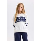 DeFacto Kız Çocuk Oversize Geniş Kalıp Bisiklet Yaka Baskılı Sweatshirt D3806A824WN