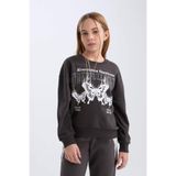 DeFacto Kız Çocuk Oversize Geniş Kalıp Bisiklet Yaka Baskılı Sweatshirt D4386a824wn