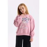 DeFacto Kız Çocuk Oversize Geniş Kalıp Bisiklet Yaka Baskılı Sweatshirt D6989A824WN