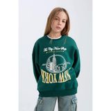 DeFacto Kız Çocuk Oversize Geniş Kalıp Bisiklet Yaka Baskılı Sweatshirt D7045A824WN