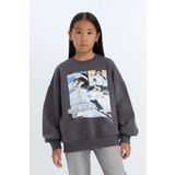 DeFacto Kız Çocuk Oversize Geniş Kalıp Bisiklet Yaka Baskılı Sweatshirt D7054A824WN
