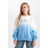 DeFacto Kız Çocuk Oversize Geniş Kalıp Bisiklet Yaka Degrade Baskılı Sweatshirt - Mavi-BE756 - 8 - 9 Yaş