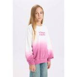 DeFacto Kız Çocuk Oversize Geniş Kalıp Bisiklet Yaka Degrade Baskılı Sweatshirt - Pembe-PN678 - 9 - 10 Yaş