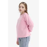 DeFacto Kız Çocuk Oversize Geniş Kalıp Bisiklet Yaka Taşlı Sweatshirt G2463A825WN