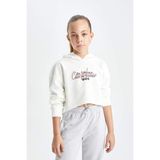DeFacto Kız Çocuk Oversize Geniş Kalıp Crop Kapüşonlu Baskılı Sweatshirt D0314A824AU - 5 - 6 Yaş - Beyaz-WT47