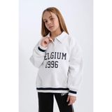 DeFacto Kız Çocuk Oversize Geniş Kalıp Polo Yaka Baskılı İçi Yumuşak Tüylü Sweatshirt D3497A824WN
