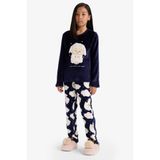 Defacto Kız Çocuk Pelüş Baskılı Pijama Takımı, 13/14 Yaş (164cm), D1083A825WN, Lacivert, Kız Çocuklar