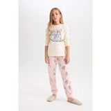 DeFacto Kız Çocuk Pijama Takım Frozen Uzun Kollu Üst Desenli Beli Lastikli Alt D3746A824AU - Ekru - 5 - 6 Yaş