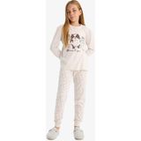 DeFacto Kız Çocuk Pijama Takımı Köpek Baskılı Uzun Kollu Üst Desenli Uzun Alt F1084A825AU - Bej-BG745 - 7 - 8 Yaş