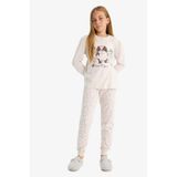 Defacto Kız Çocuk Pijama Takımı Köpek Baskılı Uzun Kollu Üst Desenli Uzun Alt F1084a825aubg745 Bej