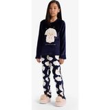 DeFacto Kız Çocuk Pijama Takımı Pelüş Baskılı Uzun Kollu Üst Desenli Uzun Alt D1083A825WN - Lacivert-NV31 - 5 - 6 Yaş