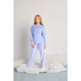 DeFacto Kız Çocuk Pijama Takımı Polar Uzun Kollu Üst Uzun ALT D1068A825WN - Mavi-BE250 - 9 - 10 Yaş
