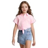 DeFacto Kız Çocuk Regular Fit Kısa Kollu Gömlek Pembe, 8-9 Yaş, H1519A826SM, Pembe-PN441, Kız çocuk