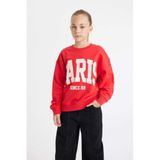 defacto Kız Çocuk Relax Fit Baskılı Bisiklet Yaka Sweatshirt