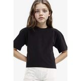 DeFacto Kız Çocuk Relax Fit Bisiklet Yaka Basic Düz Kısa Kollu Tişört Z5095A625SMBK27 Siyah