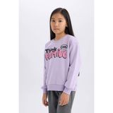 DeFacto Kız Çocuk Relax Fit Bisiklet Yaka Baskılı İçi Yumuşak Tüylü Sweatshirt D1552A824WN