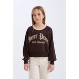 DeFacto Kız Çocuk Relax Fit Bisiklet Yaka Baskılı İçi Yumuşak Tüylü Sweatshirt D7042A824WN - Kahve-BN116 - 7 - 8 Yaş