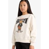 DeFacto Kız Çocuk Relax Fit Bisiklet Yaka Baskılı İçi Yumuşak Tüylü Sweatshirt E6780A825WN