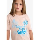 DeFacto Kız Çocuk Relax Fit Bisiklet Yaka Baskılı Kısa Kollu Tişört E0389A825SM - Pembe-PN287 - 7 - 8 Yaş