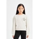 DeFacto Kız Çocuk Relax Fit Bisiklet Yaka Baskılı Selanik Kumaş Sweatshirt D4786A824WN