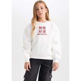 DeFacto Kız Çocuk Relax Fit Bisiklet Yaka Baskılı Sweatshirt D1564A824WN - Beyaz-WT32 - 7 - 8 Yaş