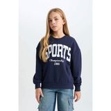 DeFacto Kız Çocuk Relax Fit Bisiklet Yaka Baskılı Sweatshirt D6626A824AU - Lacivert-NV251 - 7 - 8 Yaş
