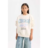 DeFacto Kız Çocuk Relax Fit Bisiklet Yaka Baskılı Sweatshirt D7046A824WN